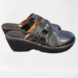 Born Brayden II Leather Wedge Clogs Mules Women's Black